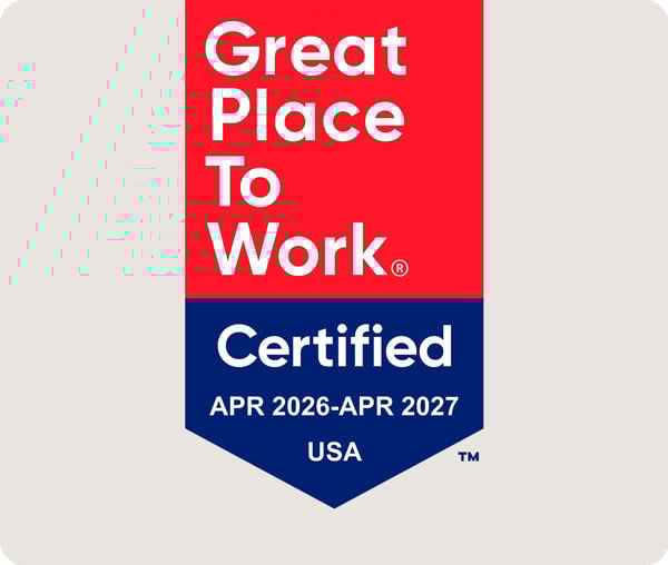 Great Place to Work Certified badge for USA, April 2026 to April 2027.